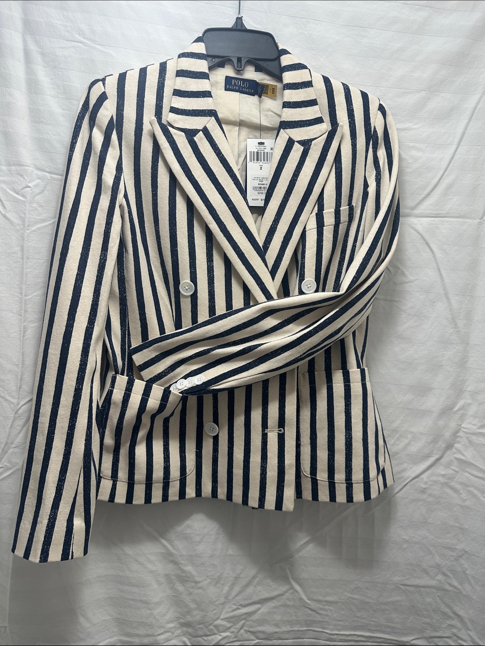 Polo by Ralph Lauren Navy & Cream Striped Double-Breasted Blazer